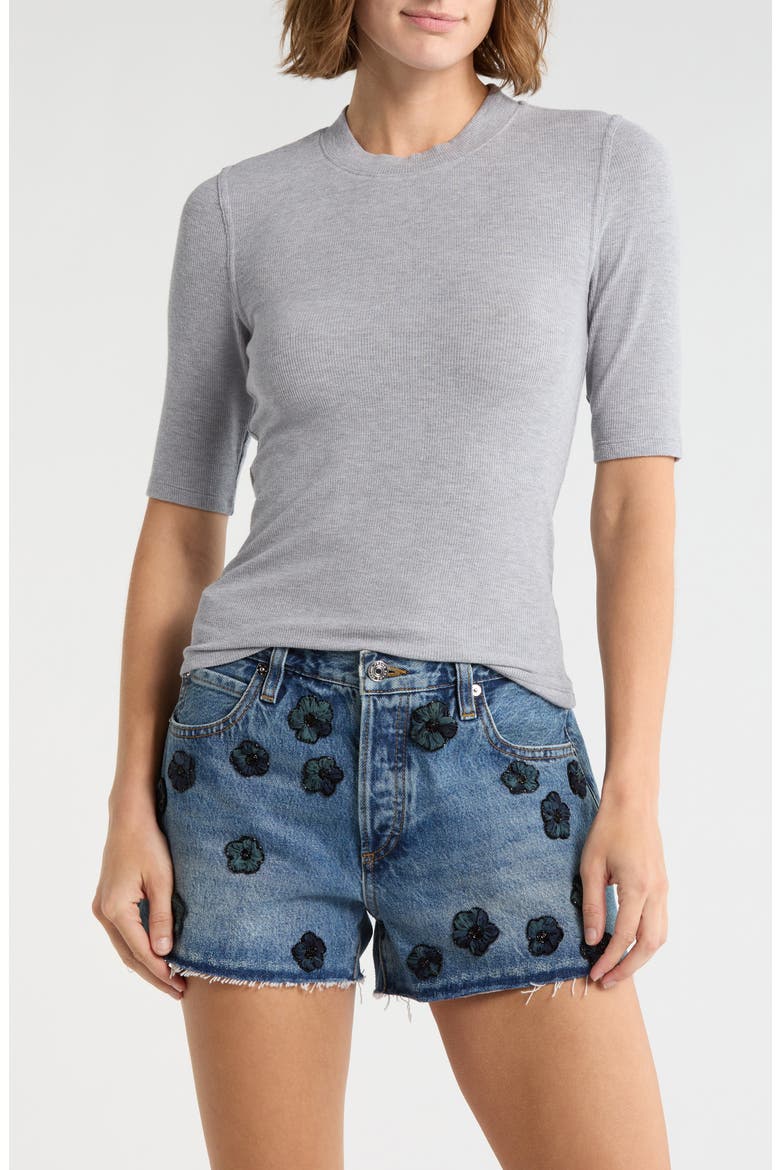 The Heathered Ribbed Crewneck Crop T-Shirt, Main, color, HEATHER GREY