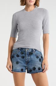 FRAME The Heathered Ribbed Crewneck Crop T-Shirt