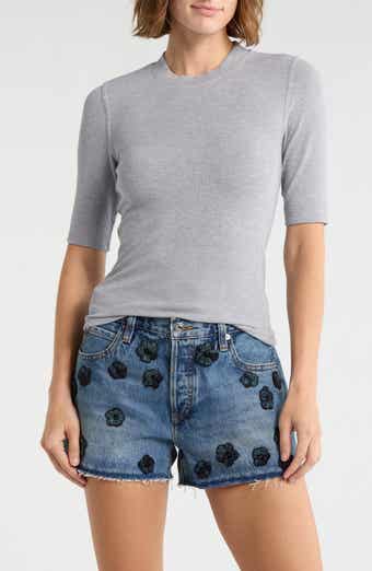 FRAME The Heathered Ribbed Crewneck Crop T-Shirt