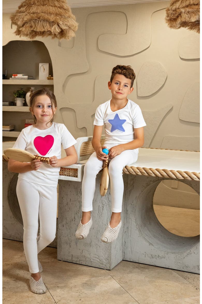 Short Sleeve Heart Star Loungewear Set, Alternate, color, Ivory Fuchsia Heart
