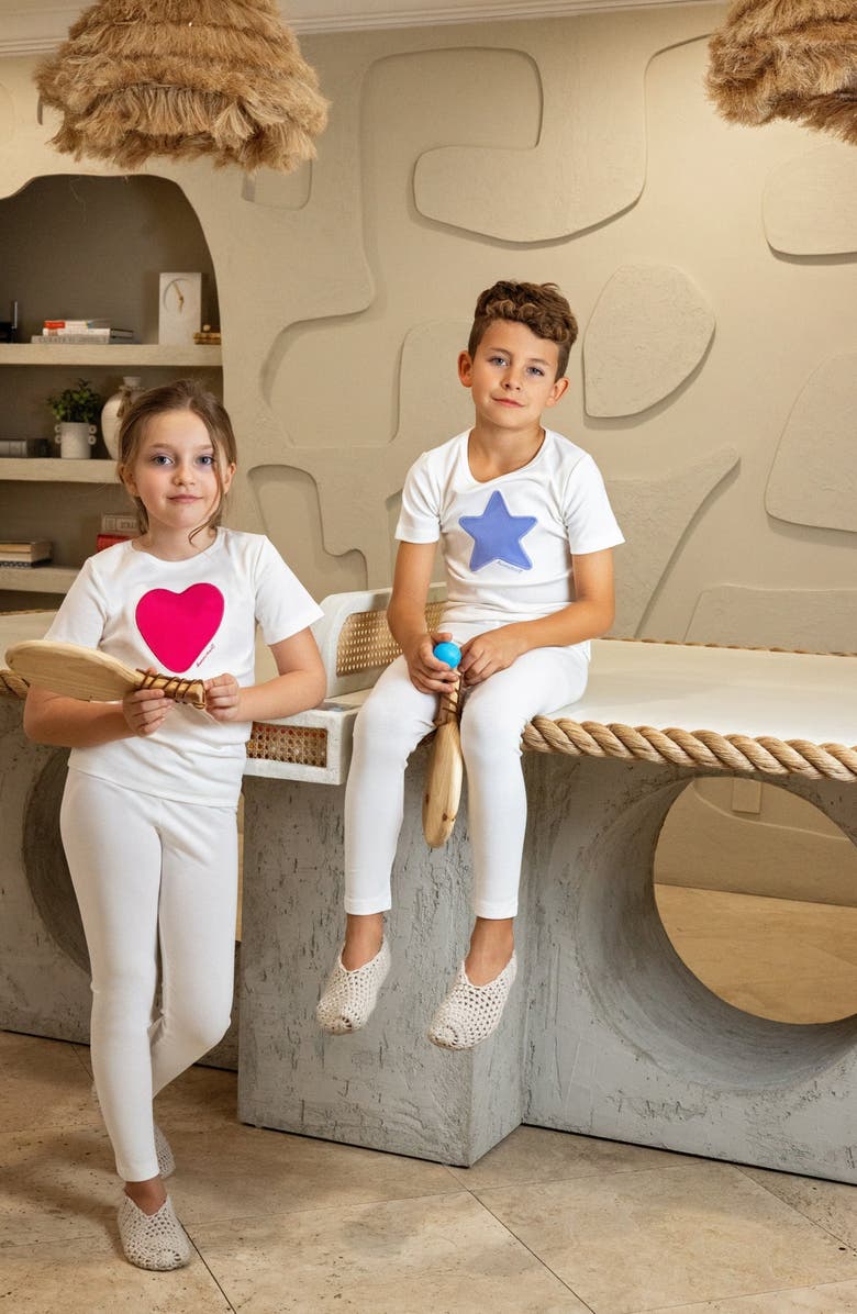 NoggiWear Short Sleeve Heart Star Loungewear Set, Alternate, color, Ivory Fuchsia Heart