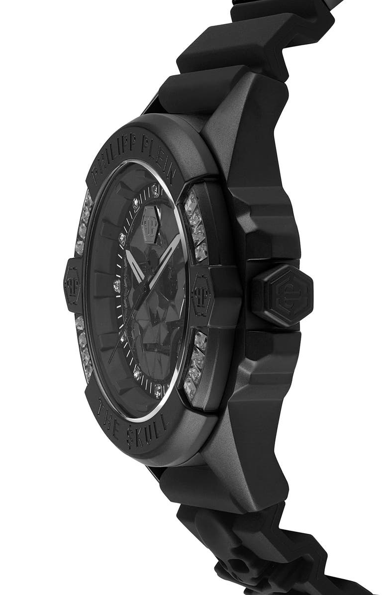 PHILIPP PLEIN The $kull Crystal Silicone Strap Watch, 44mm, Alternate, color, 