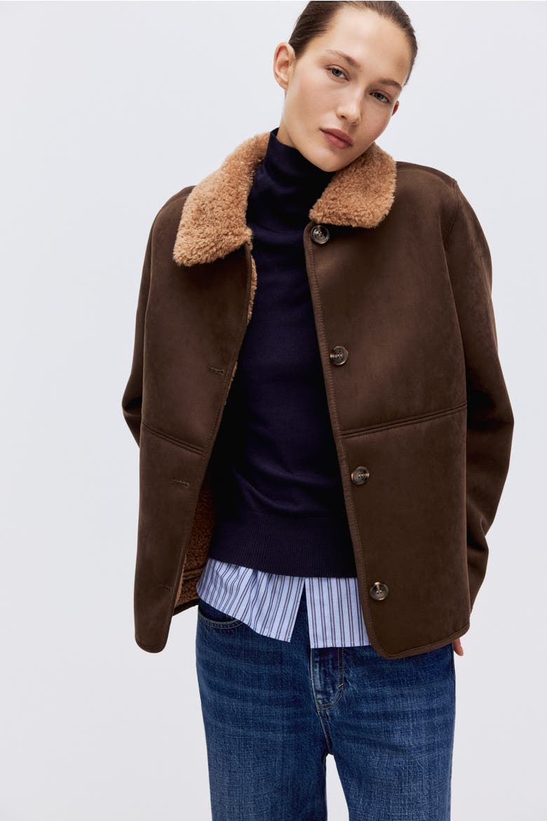 Teddy-collared Jacket, Alternate, color, Dark brown