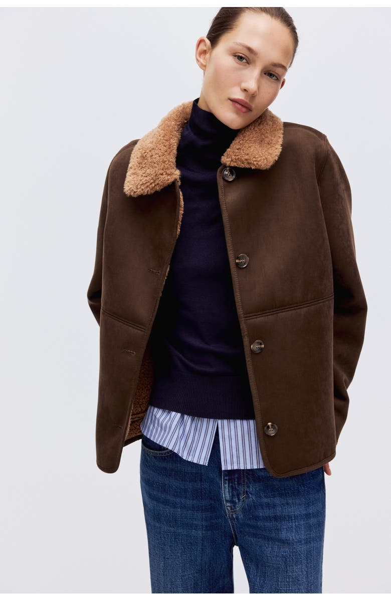 H&M Teddy-collared Jacket, Alternate, color, Dark Brown