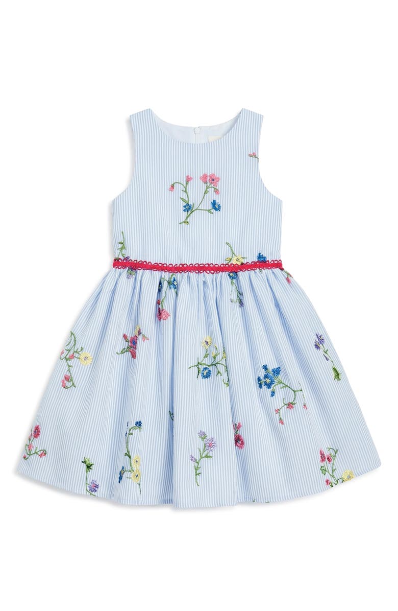 Pippa & Julie Kids' Floral Embroidered Stripe Party Dress, Main, color, 