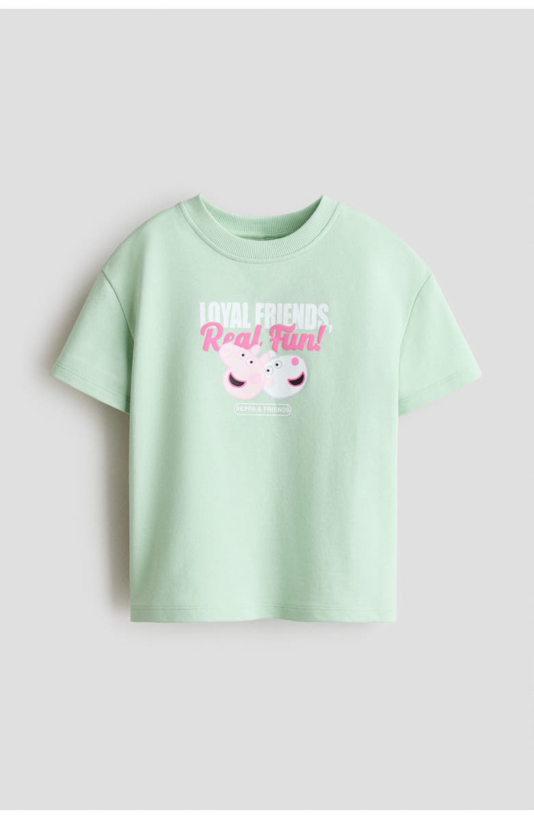 H&M Printed Short-sleeved Sweatshirt, Main, color, Light Green/Peppa Pig