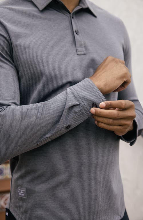 Travismathew State Room Textured Long Sleeve Polo In Heather Quiet Shade