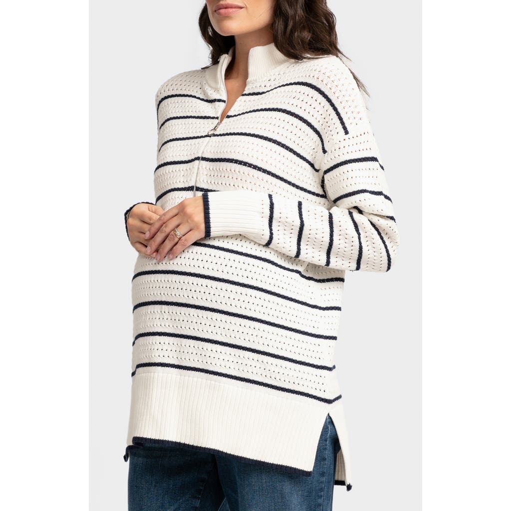 SERAPHINE SERAPHINE STRIPE HALF ZIP COTTON MATERNITY SWEATER