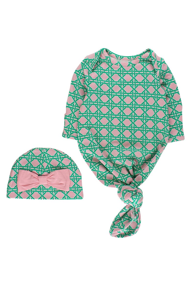 Modal Blend Ruffle Knotted Sleep Gown & Hat Set, Main, color, Pink Coastal Cane