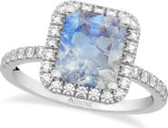 ALLUREZ Emerald-Cut Lab Moonstone & Diamond Engagement Ring 14k