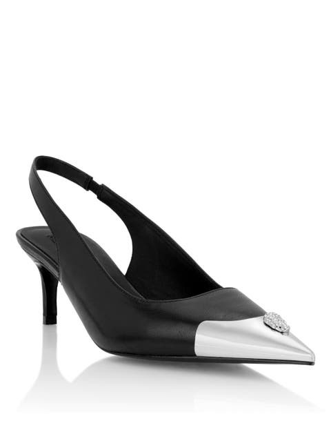 Leather Slingback Shoes Skull Toe Women