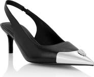PHILIPP PLEIN Leather Slingback Shoes Skull Toe Women