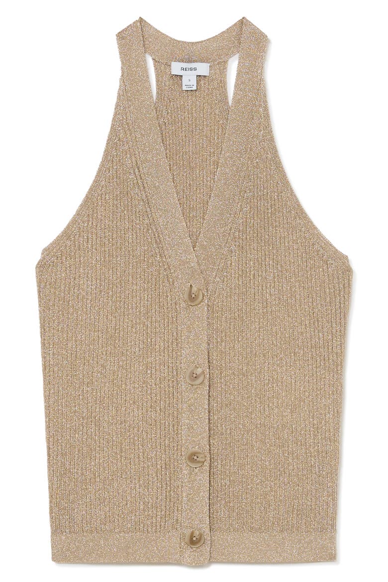 Lilana Metallic Rib Knit Button-Up Tank, Alternate, color, GOLD