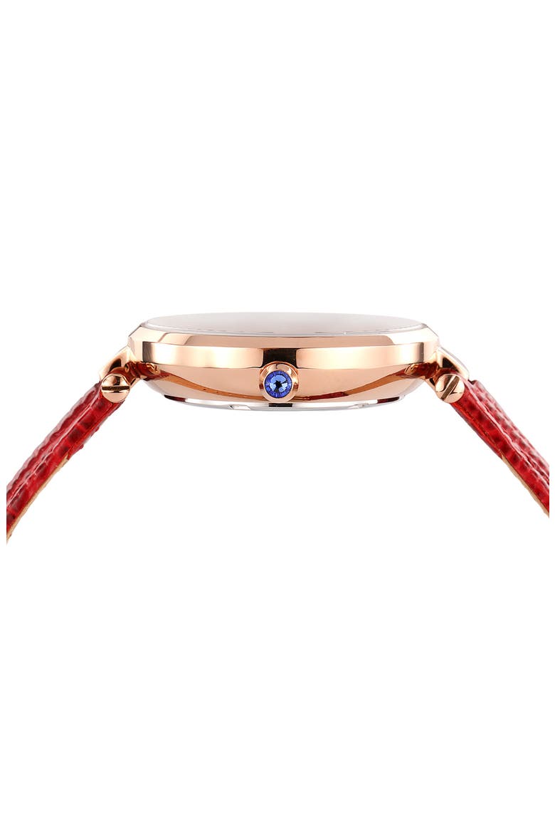Bellevue Leather Strap Watch, 32mm, Alternate, color, BORDEAU ROSE TONE
