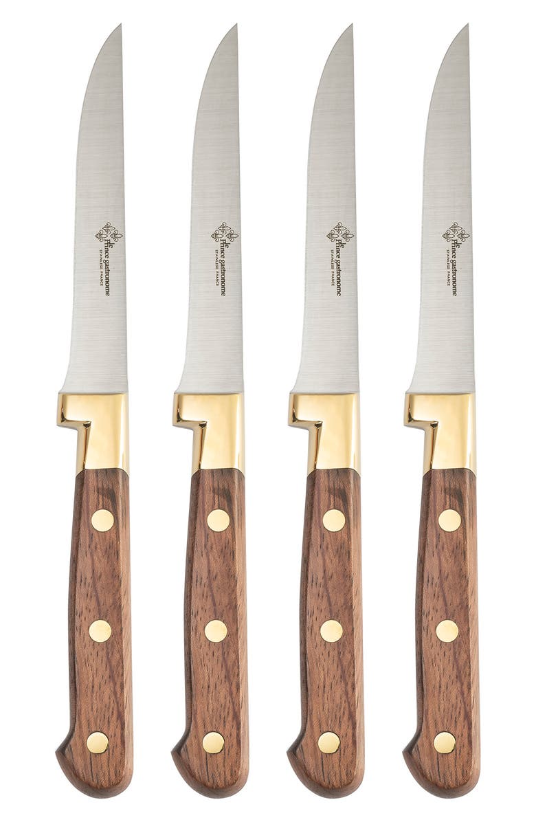 FRENCH HOME Au Nain Prince Gastronome Steak Knives - Set of 4, Main, color, Wood And Gold Brass