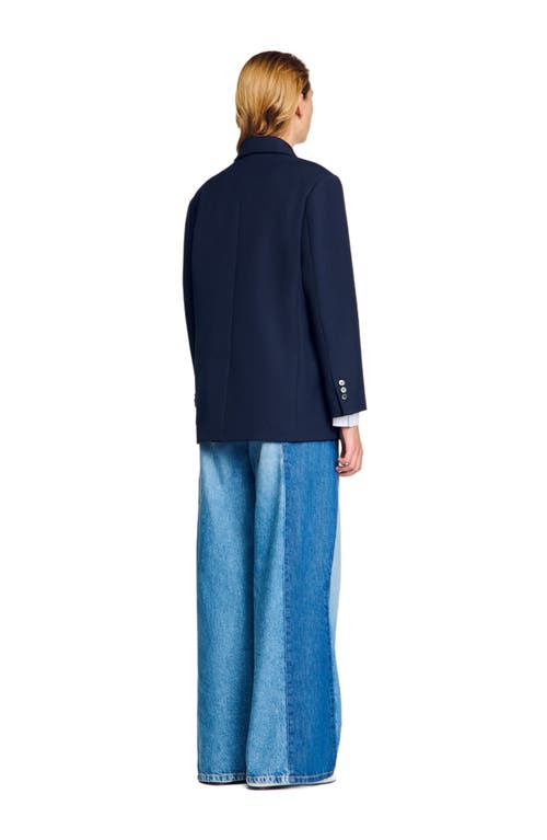 Sandro Royal Oversized Wool-blend Blazer In Navy Blue