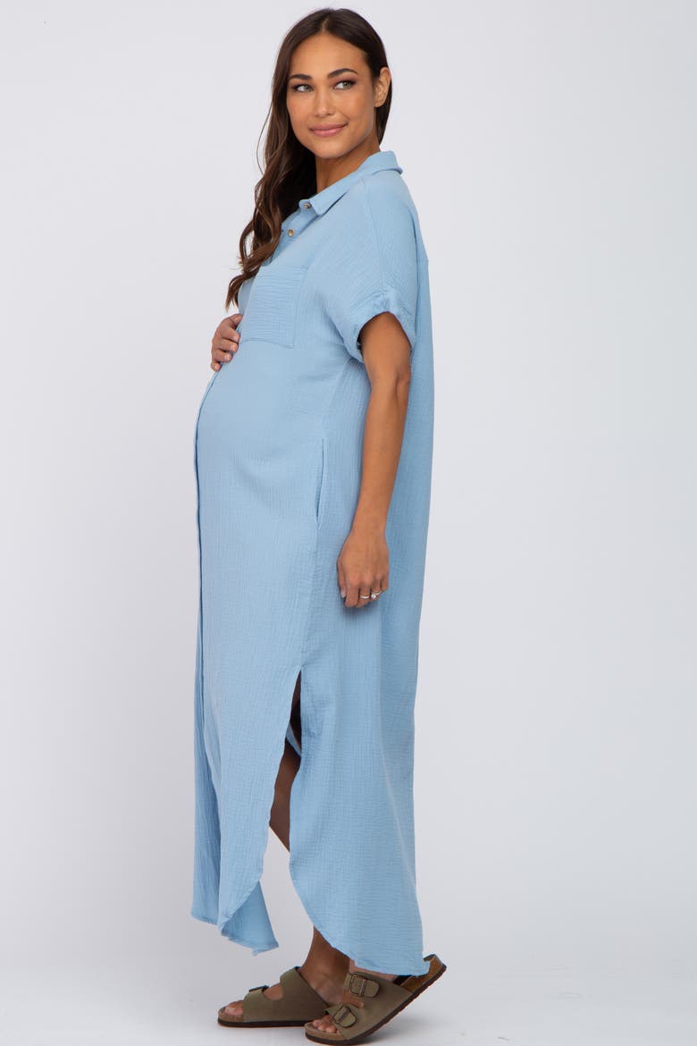 Button Down Midi Dress, Alternate, color, Light Blue