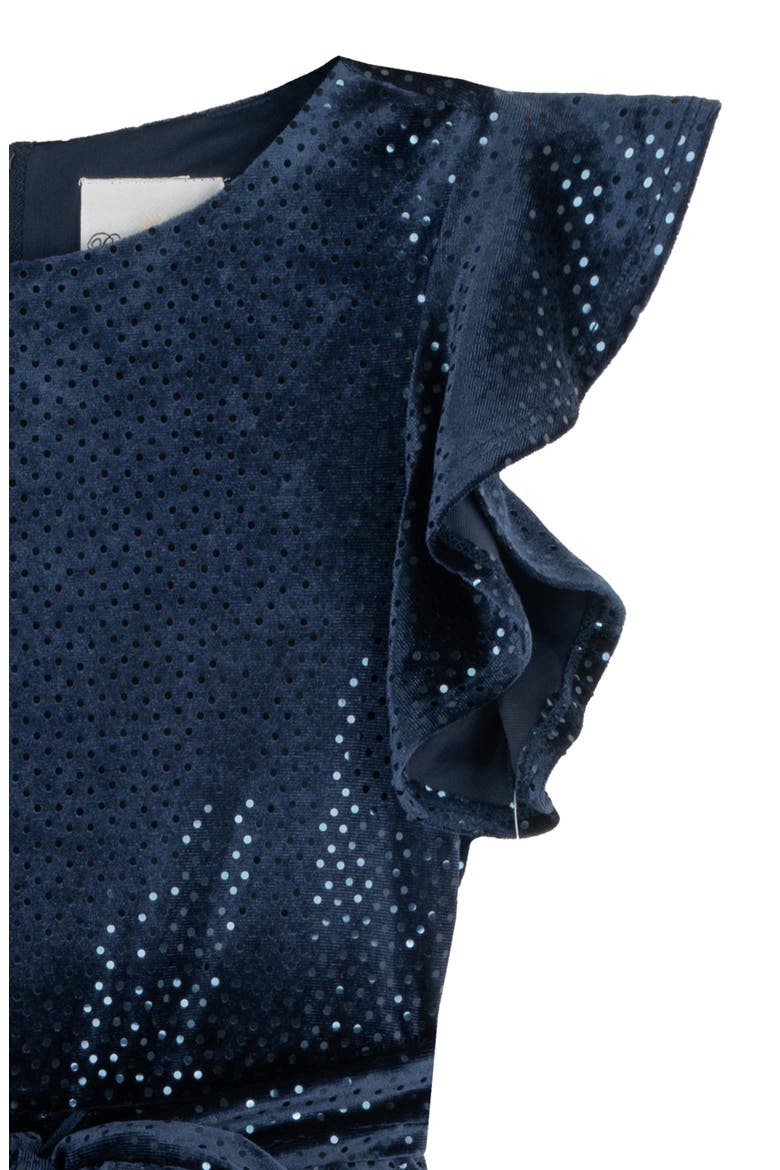 Kids' Sequin Velvet Flutter Sleeve Jumpsuit, Alternate, color, NAVY