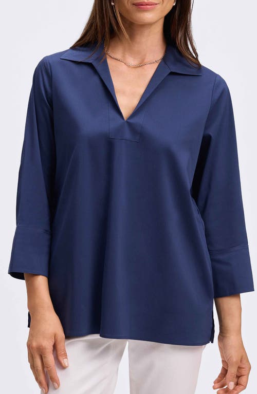 Foxcroft Julia Stretch Cotton Blend Shirt In Navy