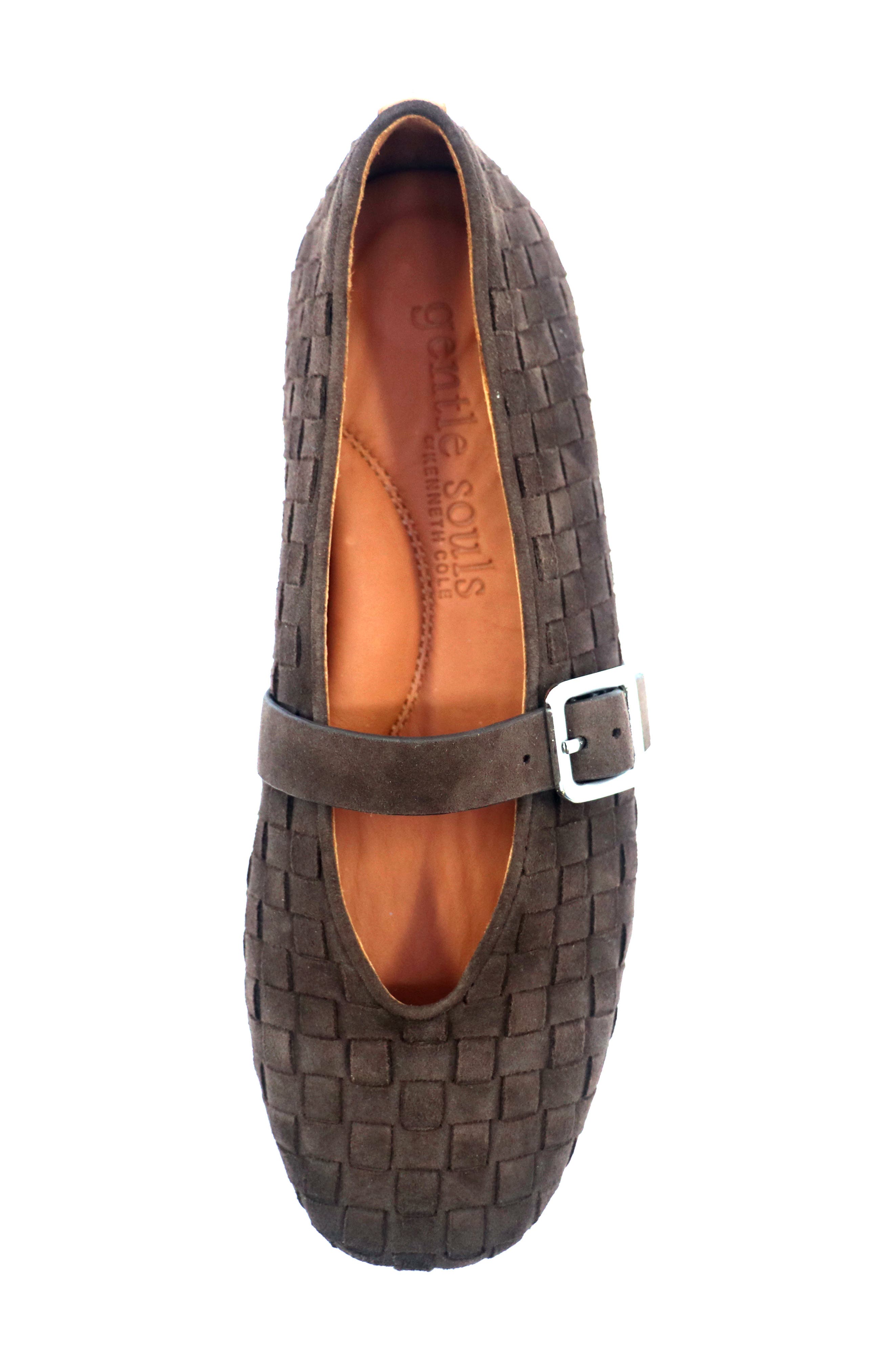 Gentle Souls Winifred Woven Mary Jane Flat, Alternate, color, Dark Chocolate Suede