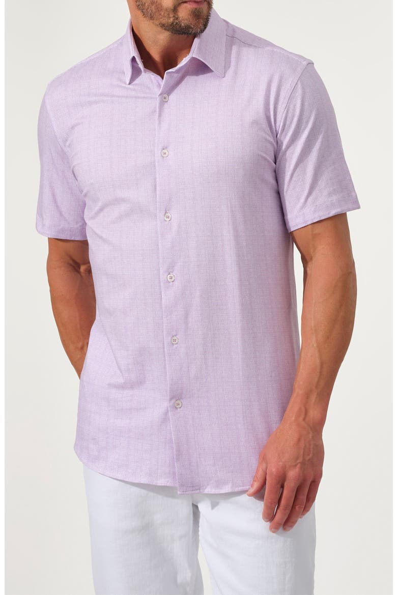 Dynamic Comfort Short Stretch Cotton Sleeve Button-Up Shirt, Main, color, LAVENDER