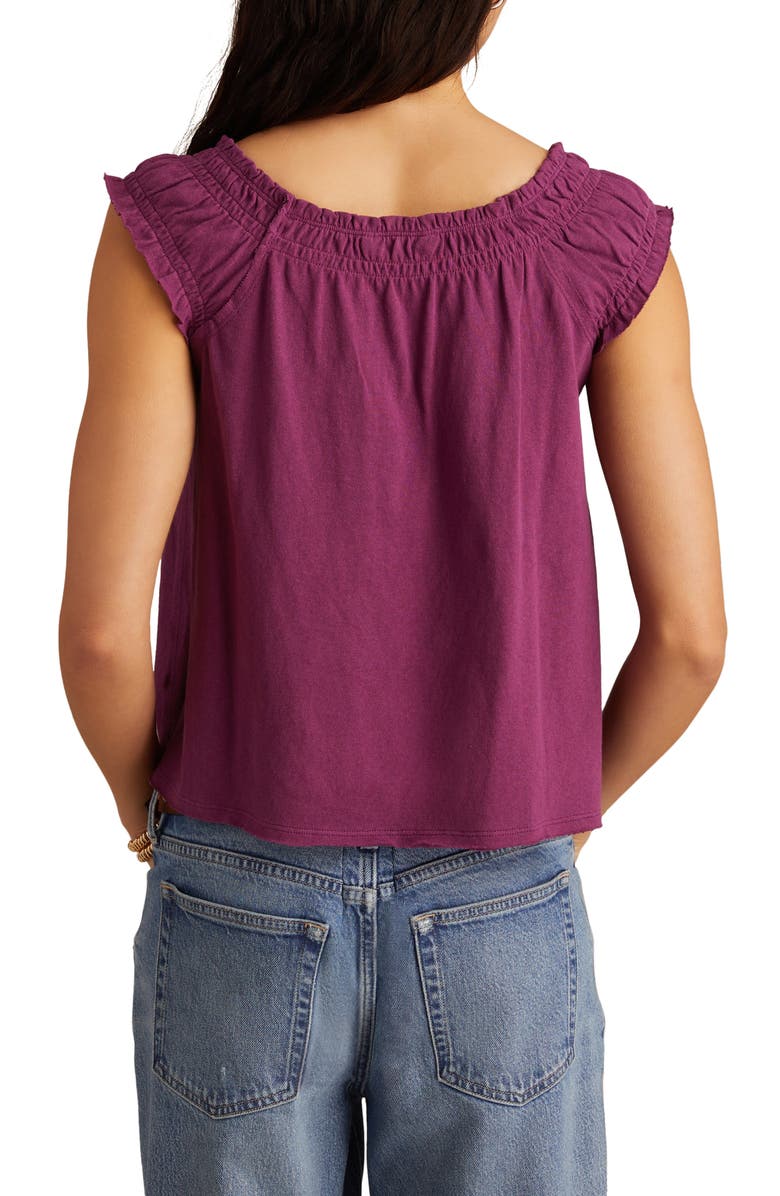 Lucky Brand Smocked Tie Neck Cotton Top, Alternate, color, Magenta Purple
