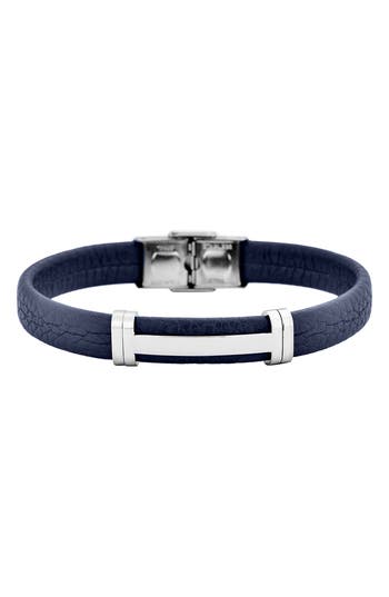 Geoffrey Beene Stainless Steel Cutout Id Leather Bracelet