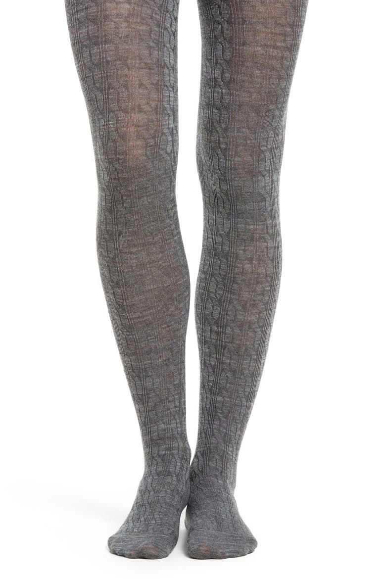 Cable Knit Tights, Main, color, MEDIUM GRAY