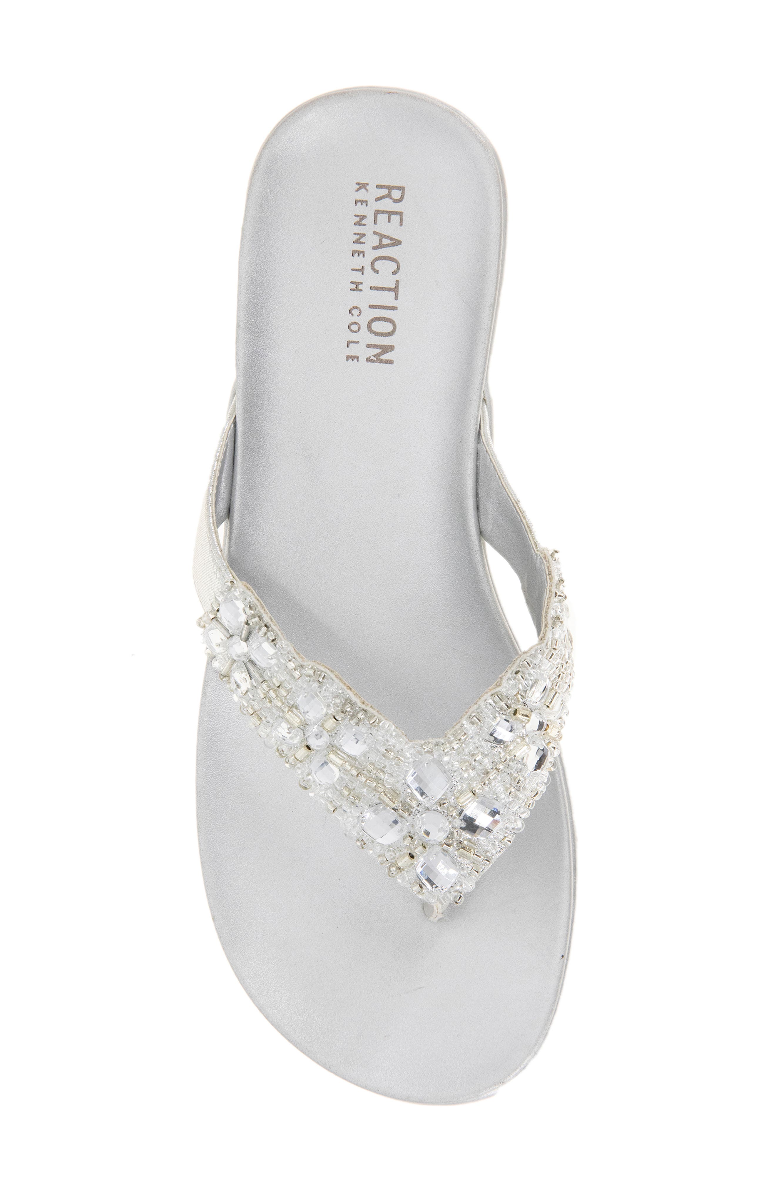Kenneth Cole Reaction Glam-Athon Embellished Thong Sandal, Alternate, color, Silver