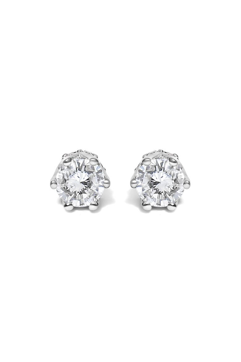 14K White Gold 1/2 Ct Round Diamond 6 Prong Crown Stud Earrings, Main, color, White