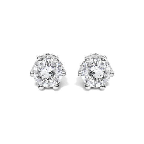 14K White Gold 1/2 Ct Round Diamond 6 Prong Crown Stud Earrings