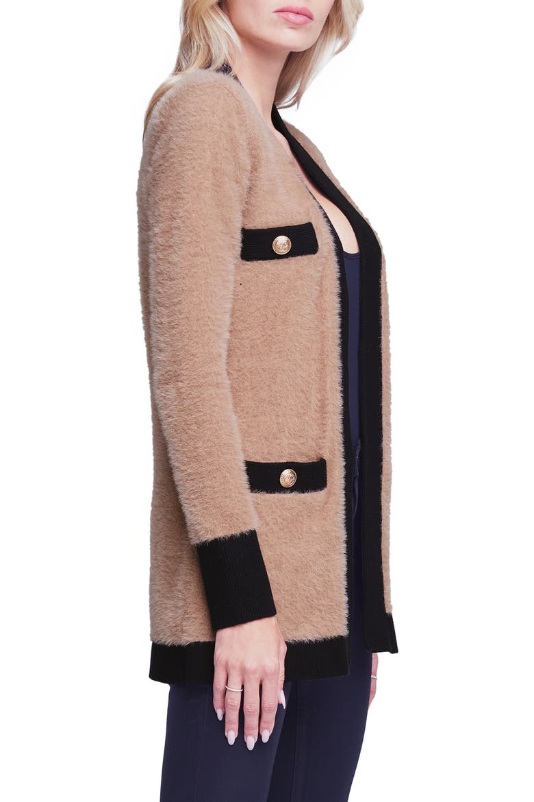 Elin Four Pocket Cardigan, Alternate, color, CAMEL/ BLACK