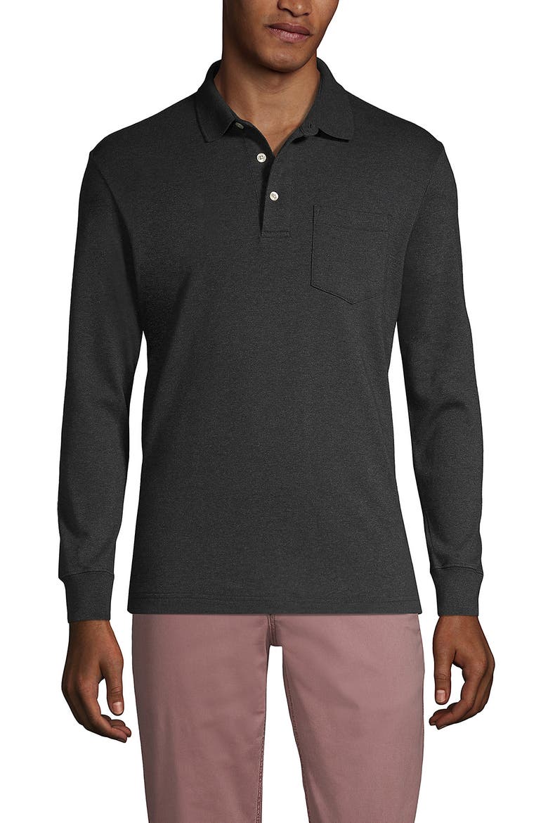 Long Sleeve Cotton Supima Polo Shirt with Pocket, Main, color, Dark Charcoal Heather