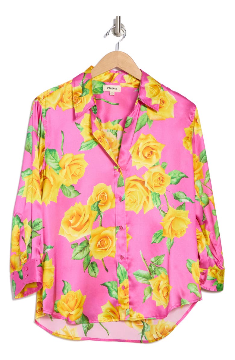 L'AGENCE Dani Floral Silk Button-Up Shirt, Alternate, color,