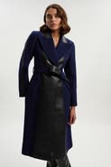 Karen Millen Wool Pu Mix Belted Midi Coat