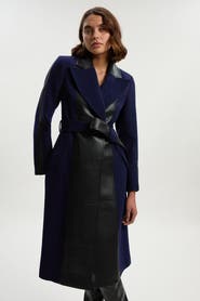 Karen Millen Wool Pu Mix Belted Midi Coat