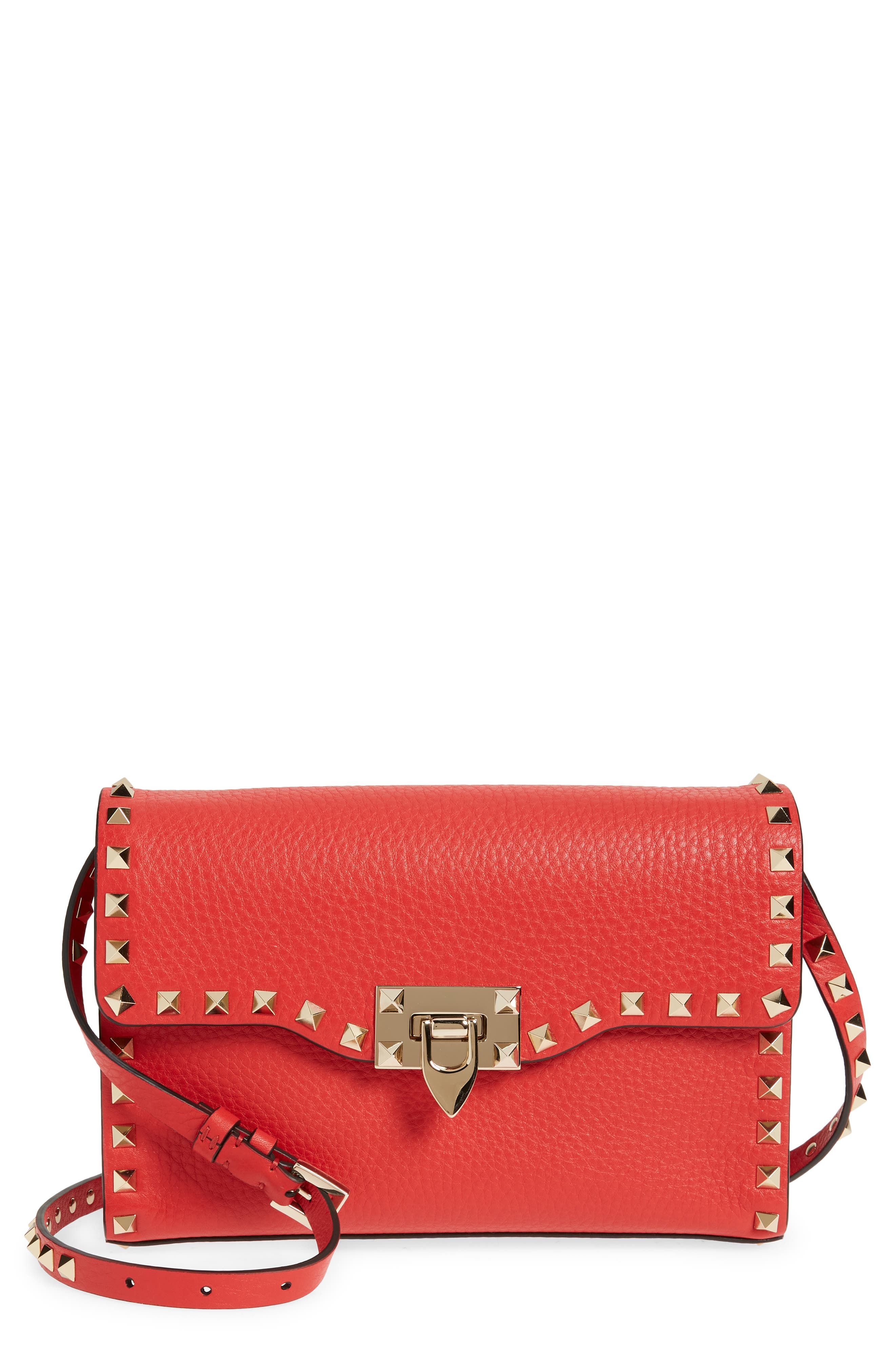 Valentino Garavani Small Rockstud Leather Shoulder Bag, Main, color, 