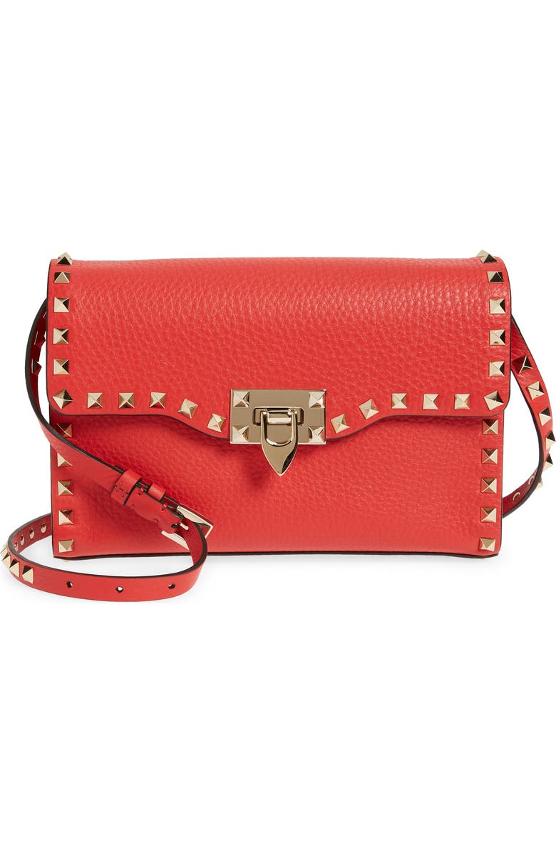 Valentino Garavani Small Rockstud Leather Shoulder Bag, Main, color,