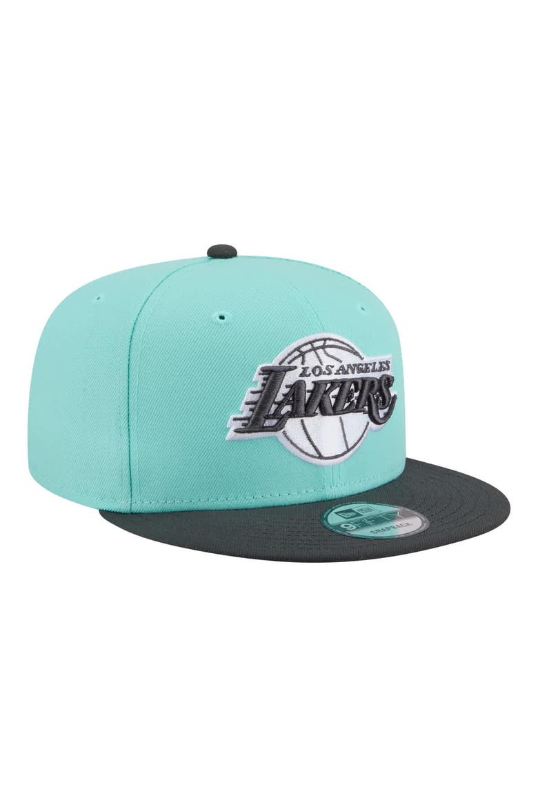 Men's New Era Turquoise/Charcoal Los Angeles Lakers Color Pack Two-Tone 9FIFTY Snapback Hat, Alternate, color, Turquoise