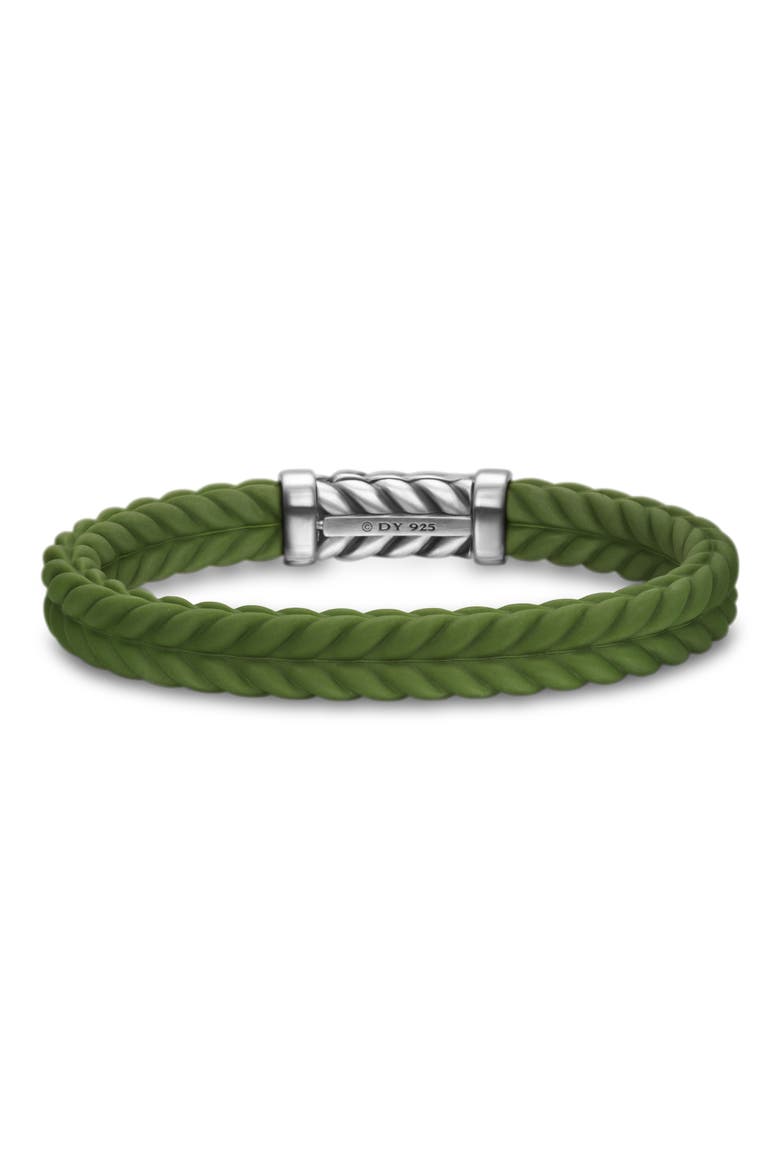Men's Chevron Rubber Bracelet, Alternate, color, GREEN/STERLING SILVER
