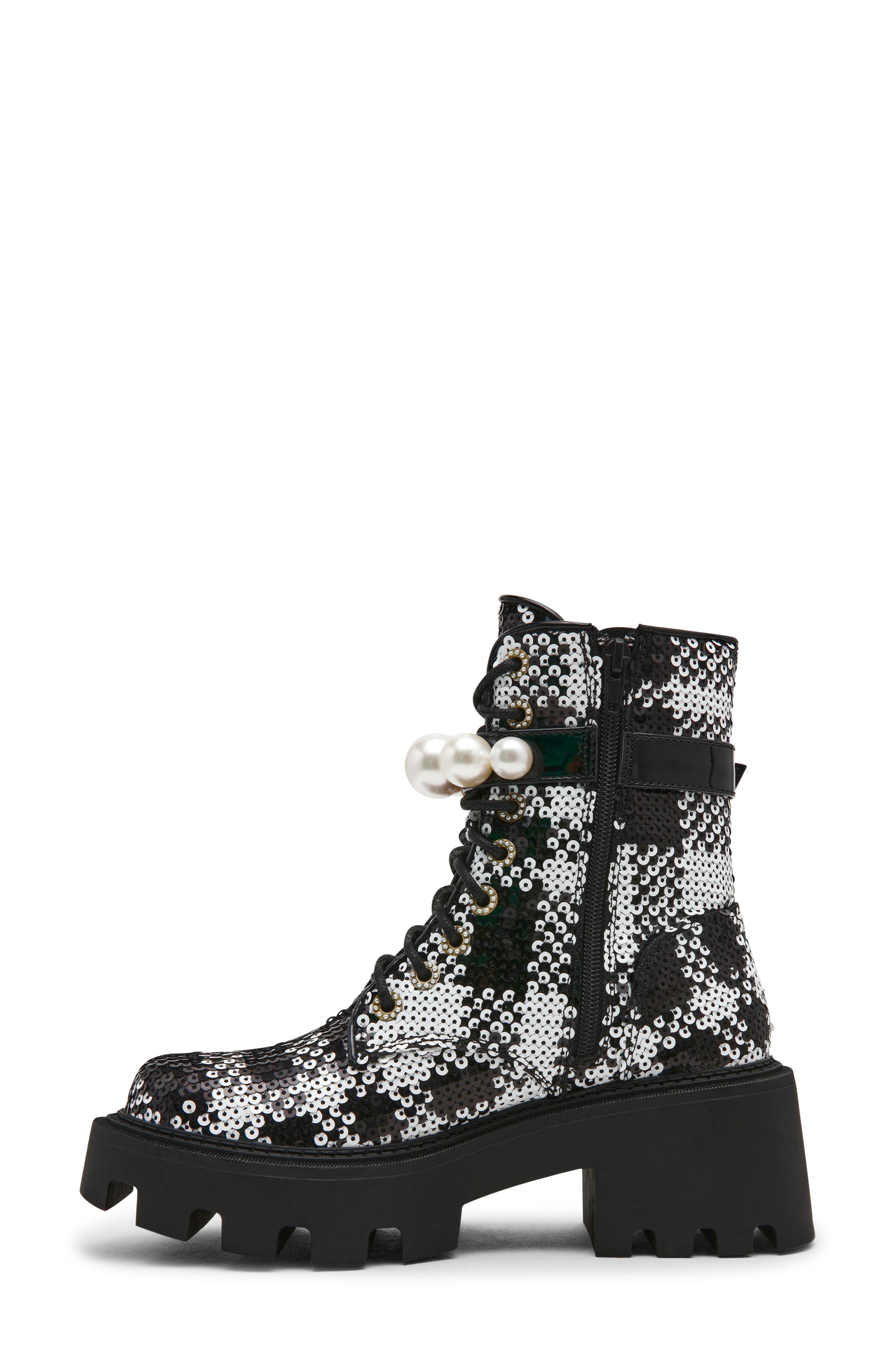Betsey Johnson Jonnie Lug Sole Boot, Alternate, color, Black/ White Plaid