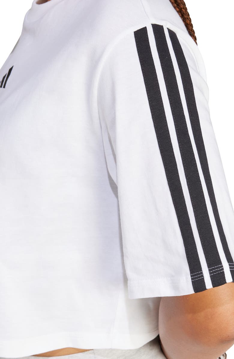 adidas 3-Stripes Cropped Cotton T-Shirt, Alternate, color, White/ Black