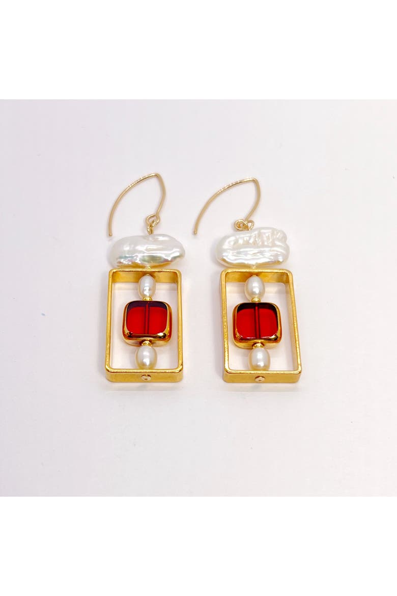 Art 2311E x Pearls Earrings, Alternate, color, Red, White