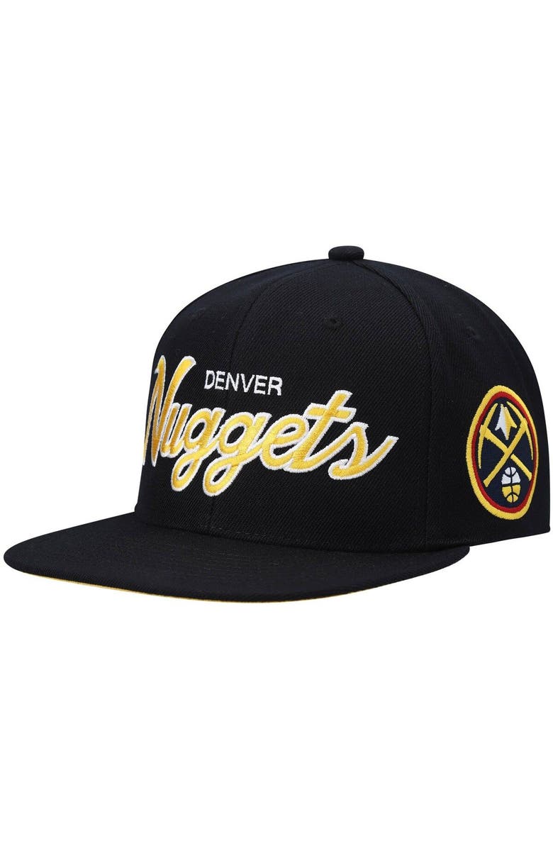 Mitchell & Ness Men's Mitchell & Ness Black Denver Nuggets Hardwood Classics Script 2.0 Snapback Hat, Main, color, Black
