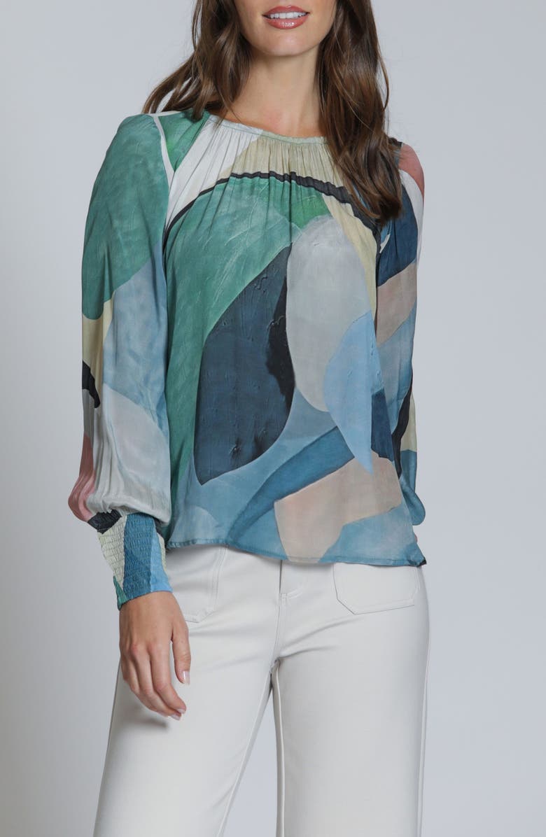 APNY Print Blouson Sleeve Top, Main, color, Navy Multi