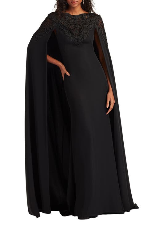 Lace & Crepe Cape Gown