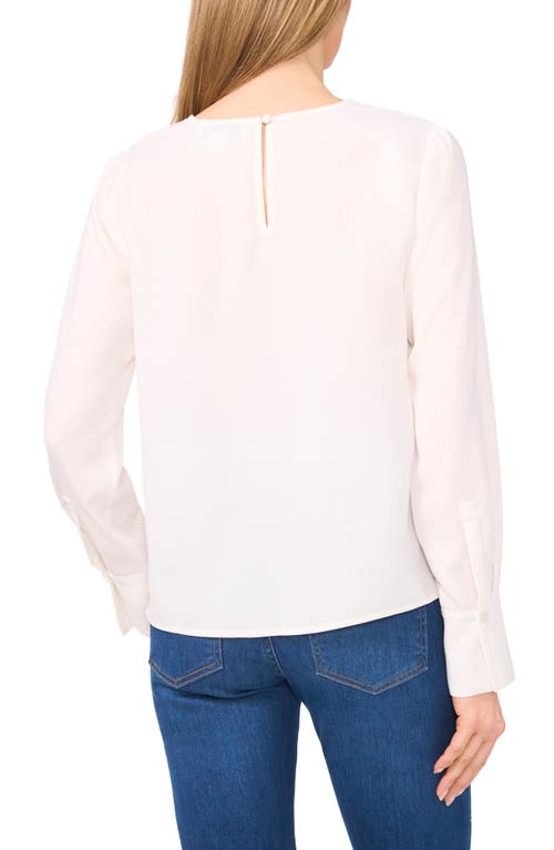 Cece Floral Embroidery Long Sleeve Crepe Shirt In New Ivory