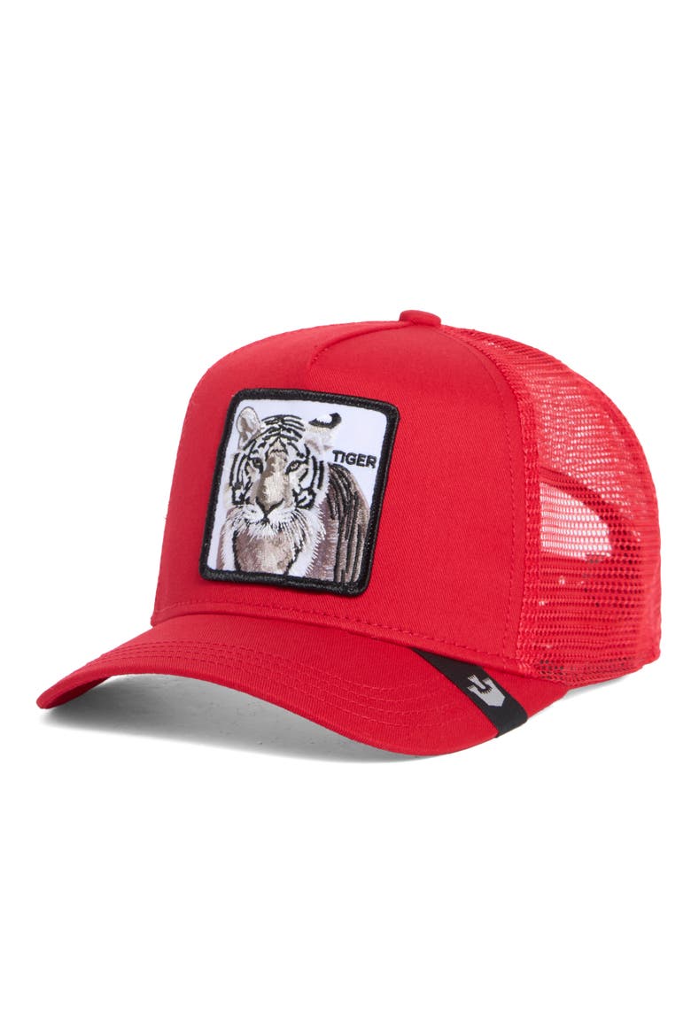 Tiger Patch Trucker Hat, Main, color, RED