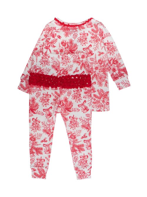 Rufflebutts Toddler Girls Modal Blend Ruffle Long Sleeve Pajama Set, Signature Rear Ruffles In Red