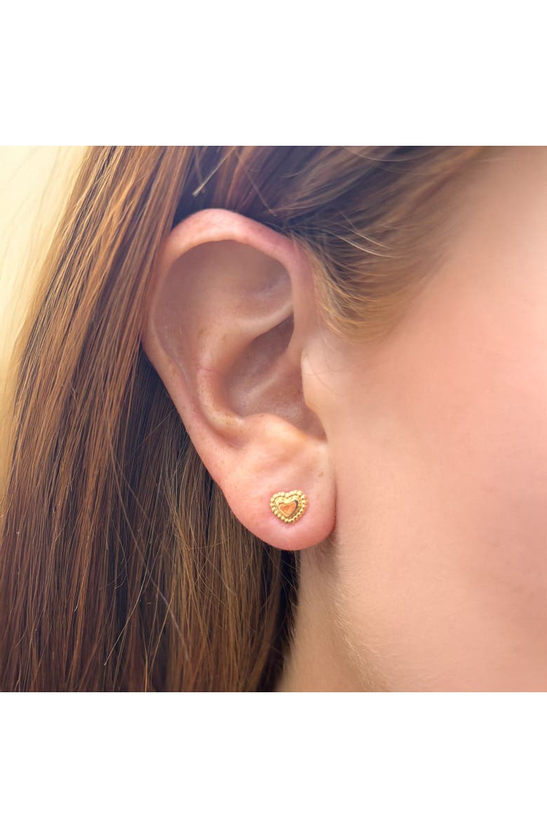 The Lovery Fine Jewelry Baby Beaded Heart Screw Back Stud Earrings, Alternate, color, Yellow Gold